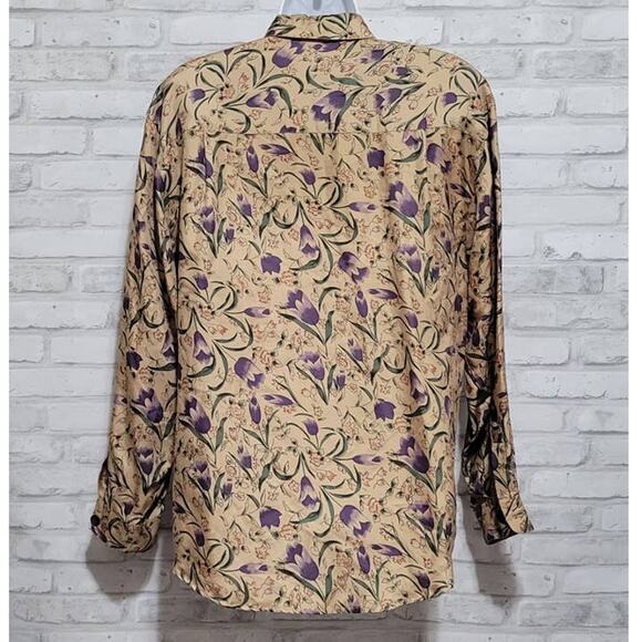 Silk House Silk Button Blouse Tulip Floral Print Size Medium - Picture 2 of 4